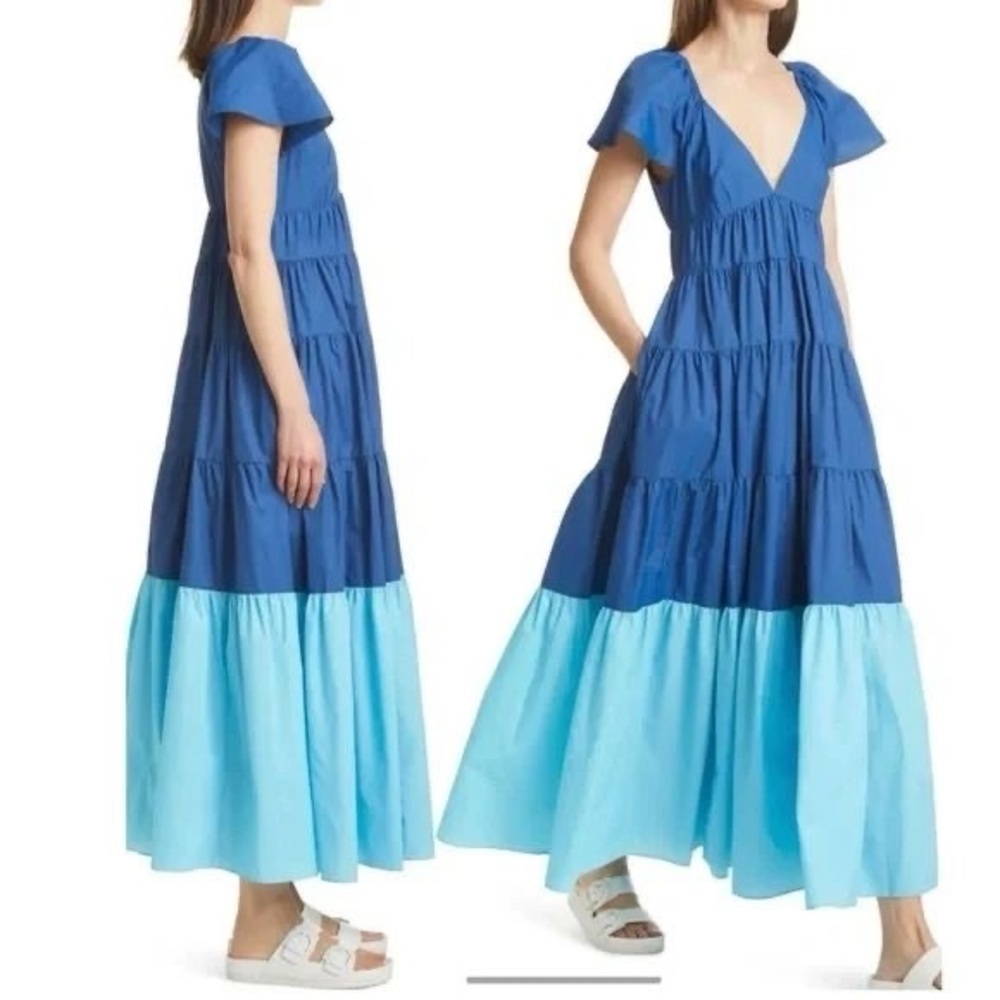 STAUD Blue and Light Blue Maxi Dress